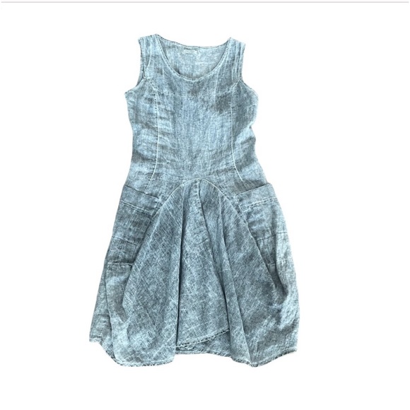 Lina Tomei 100% linen sleeveless blue grey pullover minimalist dress size small - Picture 10 of 11